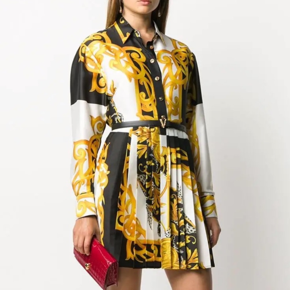 VERSACE Baroque Silk Shirt Dress